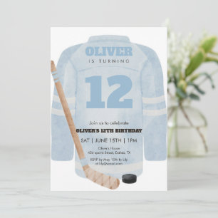 Blue Hockey Jersey Birthday Invitation