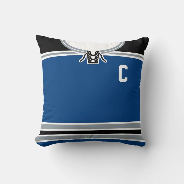 Blue Hockey Jersey Name & Number Template  Cushion (Front)