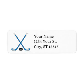 Blue Hockey Sticks and Puck Return Address