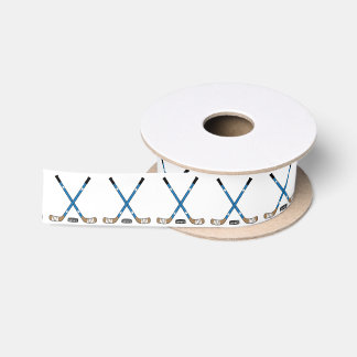 Blue Hockey Sticks and Puck Satin Ribbon