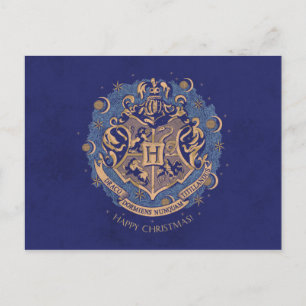 Blue HOGWARTS™ Crest Holiday Wreath Postcard