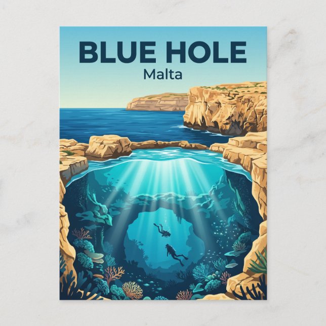 Blue Hole, Gozo Malta Postcard (Front)