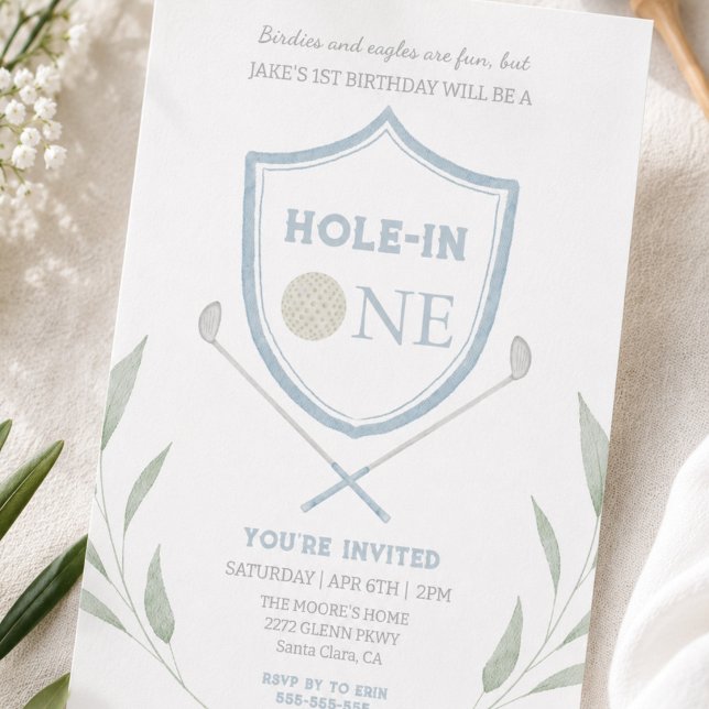 Blue Hole in One Golf 1st Birthday Invitation (Creator Uploaded)