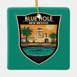 Blue Hole New Mexico Travel Art Badge Ceramic Ornament