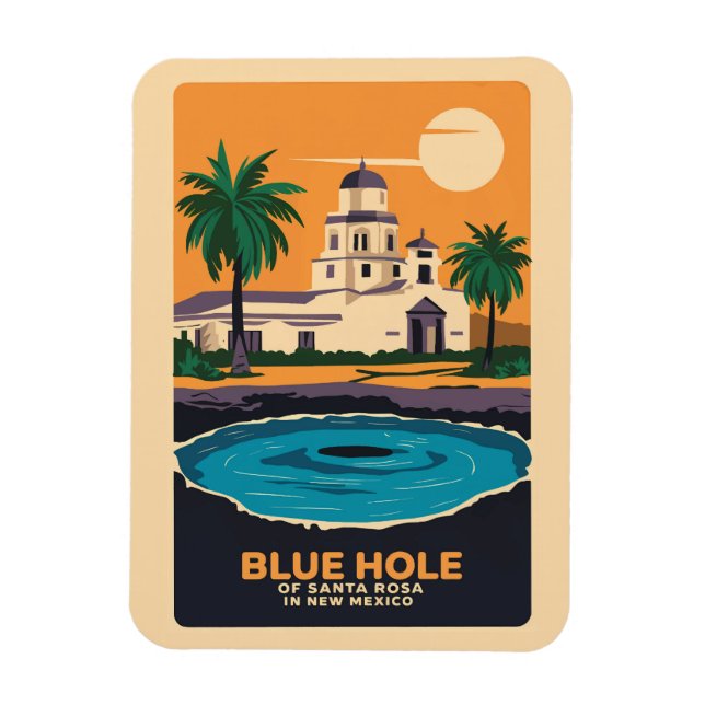 Blue Hole New Mexico Travel Art Vintage Magnet (Vertical)