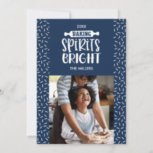 Blue Holiday Baking Spirits Bright Photo Card