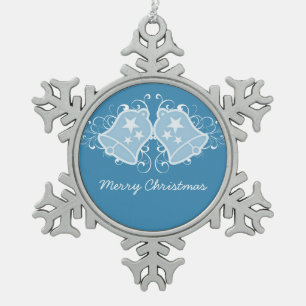 Blue Holiday Bells and Swirls Ornament