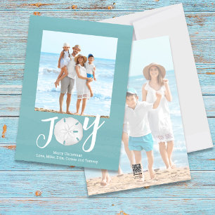 Blue Holiday Christmas Photo Watercolor Beach Card