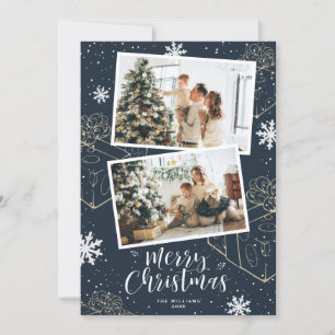 Blue Holiday Merry Christmas Gifts Photo Cards