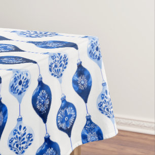 Blue Holiday Ornament Pattern Tablecloth