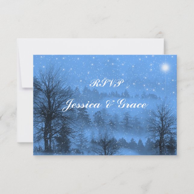 Blue, Holiday, Winter Wedding Response Card (Front)