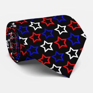 Blue Hollow Star Pattern Over Black Background Tie
