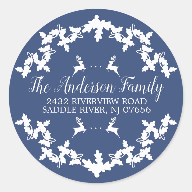 Blue Holly Berry Return Address Round Sticker (Front)