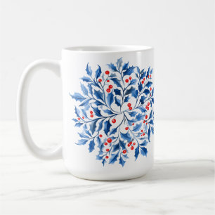 Blue Holly Berry Wreath Christmas Coffee Mug
