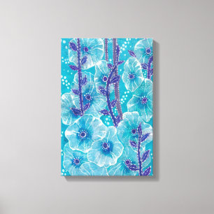 Blue Hollyhock Mallow Malva Flower Floral Painting Canvas Print
