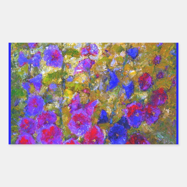 Blue Hollyhocks garden by Sharles Rectangular Sticker (Front)