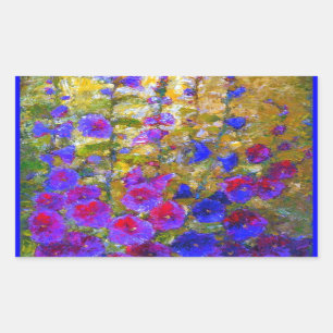 Blue Hollyhocks garden by Sharles Rectangular Sticker
