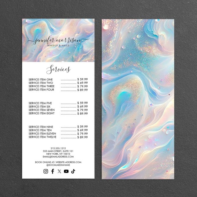Blue Holographic Opal Gold Glitter Makeup, Beauty Rack Card (Creator Uploaded)