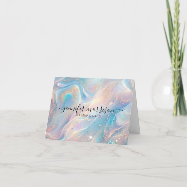 Blue Holographic Opal Gold Glitter Personalised Card (Front)