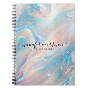 Blue Holographic Opal Gold Glitter Personalised Notebook