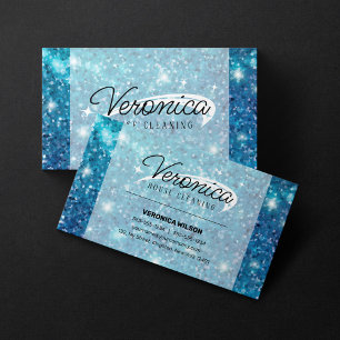 Blue Holographic Texture Maid Cleaning Services Business Card