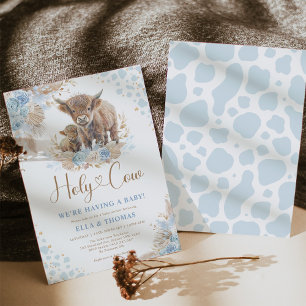 Blue Holy Cow Boho Pampas Boy Baby Shower Invitation