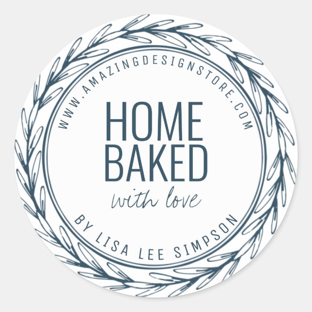 Blue Home baked With Love Classic Round Sticker (Front)