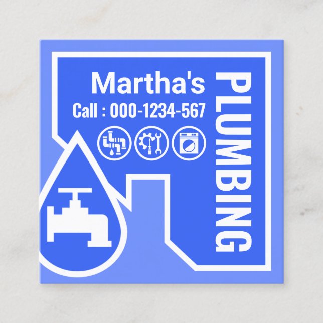 Blue Home Border Leaking Faucet Square Business Card (Front)