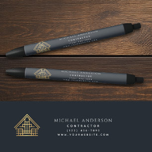 Blue Home Building Construction Business Black Ink Pen