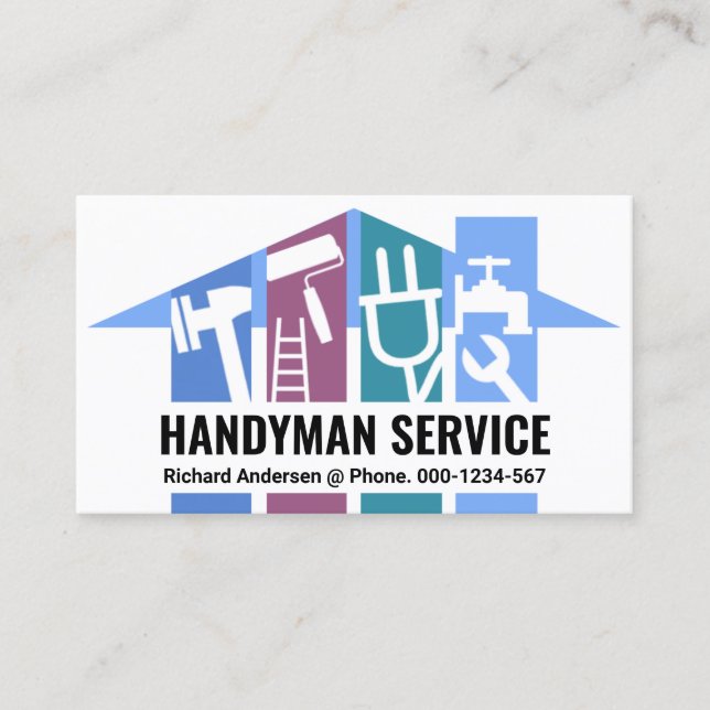 Blue Home Handyman Tool Pillars Business Card (Front)