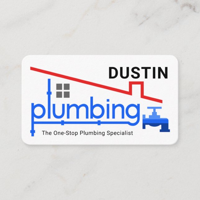 Blue Home Plumbing Faucet Pipeline Plumber Service Business Card (Front)