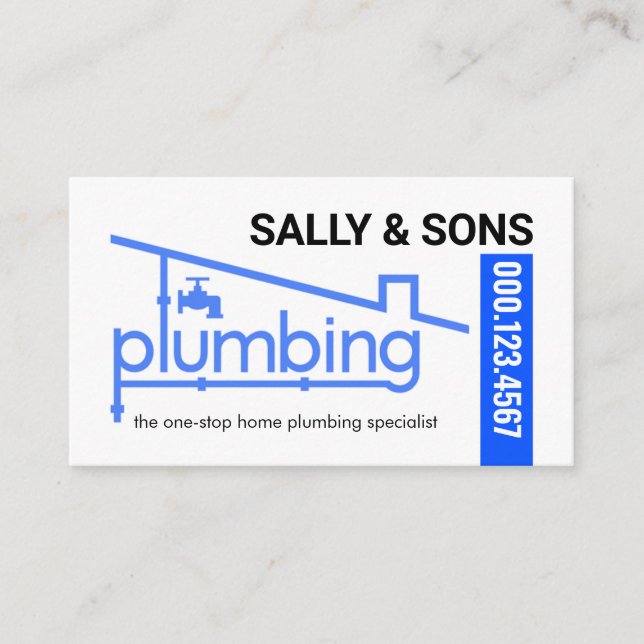 Blue Home Plumbing Pipeline Plumber Service Business Card (Front)