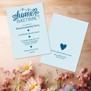 Blue Home Sweet Home Personalised Housewarming Invitation