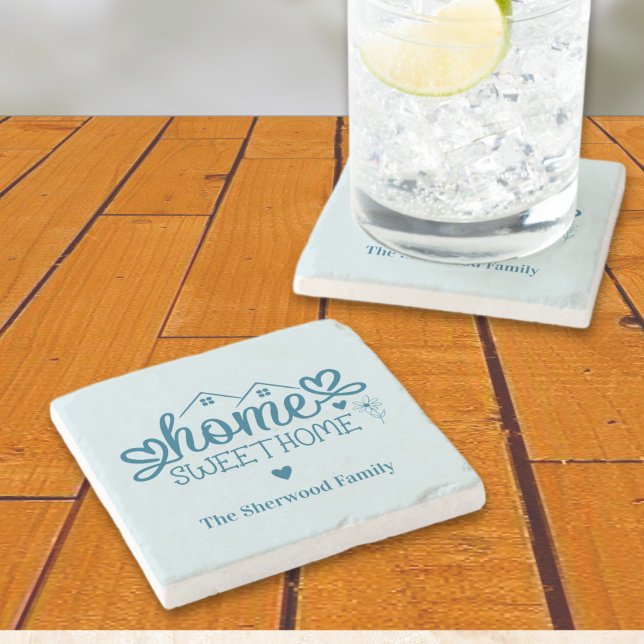 Blue Home Sweet Home Personalised Stone Coaster (Blue Home Sweet Home Personalized Stone Coaster)