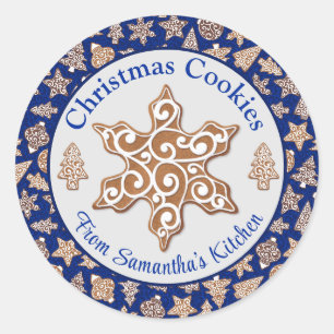 Blue Homemade Christmas Cookies Classic Round Sticker