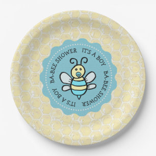 Blue Honey Bee Boy's Baby Shower Paper Plate