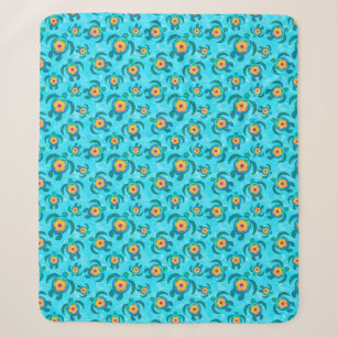 Blue Honu Sea Turtles Hibiscus Flowers Sherpa Blanket