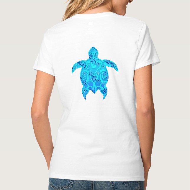 Blue Honu Tribal Turtle T-Shirt (Back)