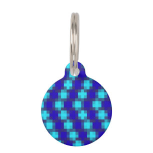 Blue Horizon: Checkered Pattern In Four Blues, Pet Tag