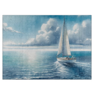Blue Horizon Solitary Sailboat Cutting Board