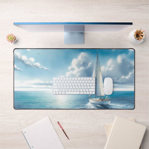Blue Horizon Solitary Sailboat Desk Mat