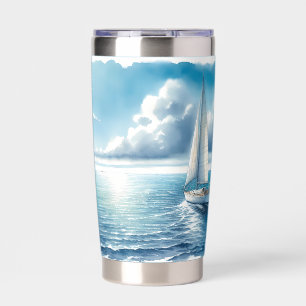 Blue Horizon Solitary Sailboat Insulated Tumbler