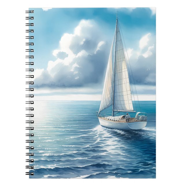 Blue Horizon Solitary Sailboat Notebook (Front)
