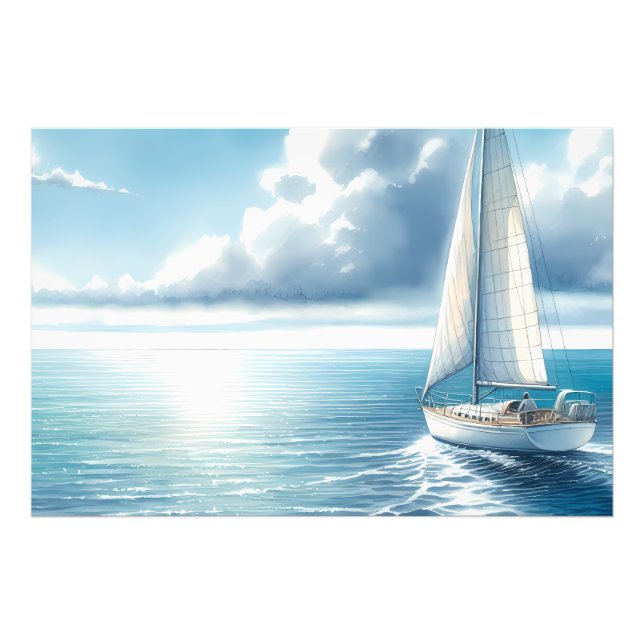 Blue Horizon Solitary Sailboat Photo Print (Front)