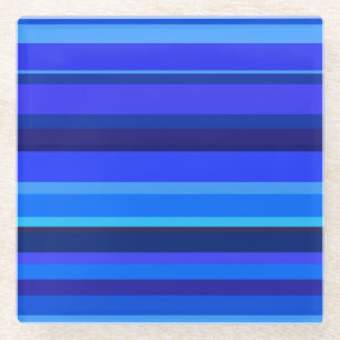Blue horizontal stripes glass coaster