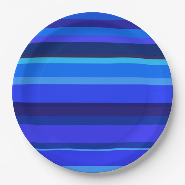 Blue horizontal stripes paper plate (Front)