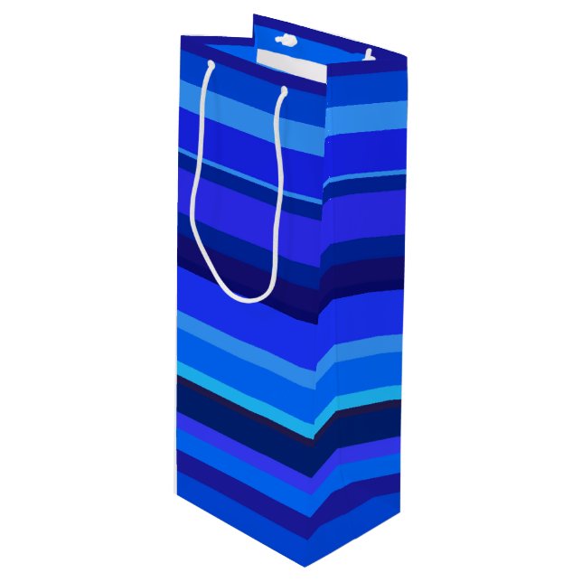 Blue horizontal stripes wine gift bag (Front Angled)