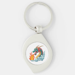Blue horned dragon key ring