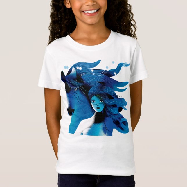 Blue Horse and a Girl Girls' Teeshirt T-Shirt (Front)