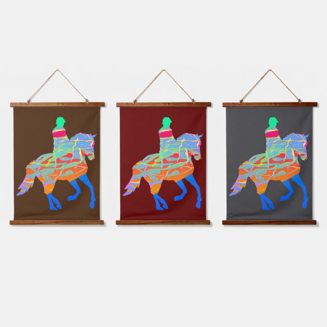 Blue Horse And Rider  Series of 3 Hanging Tapestry (Triple)